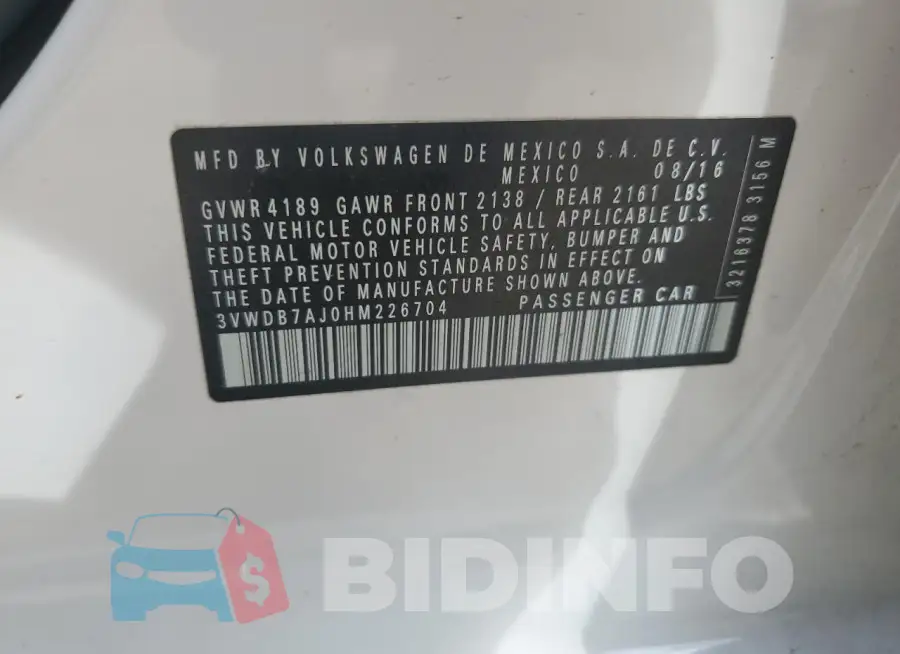 3VWDB7AJ0HM226704 Photo# 12