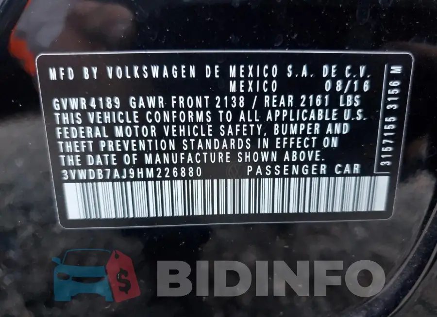 3VWDB7AJ9HM226880 Photo# 13
