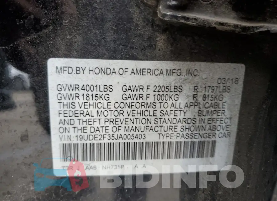 19UDE2F35JA005403 Photo# 12