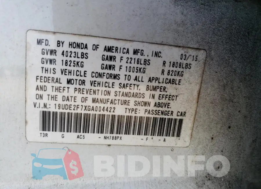 19UDE2F7XGA004422 Photo# 12