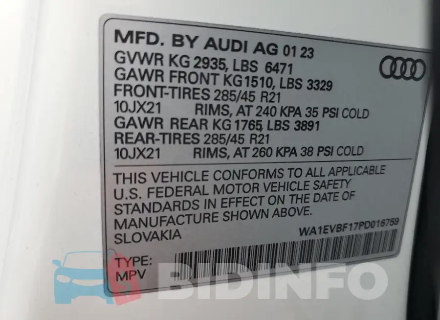 WA1EVBF17PD016759 Photo# 12