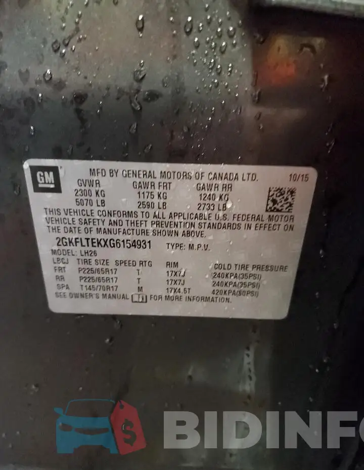 2GKFLTEKXG6154931 Photo# 13
