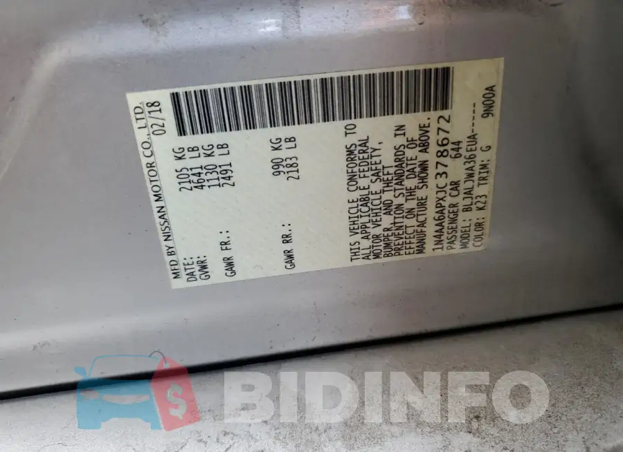 1N4AA6APXJC378672 Photo# 12