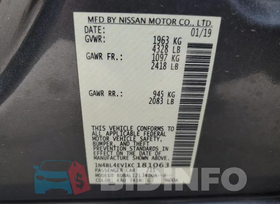 1N4BL4EV1KC181063 Photo# 12