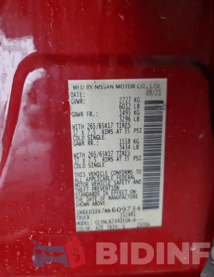 1N6ED1EK7NN609734 Photo# 12