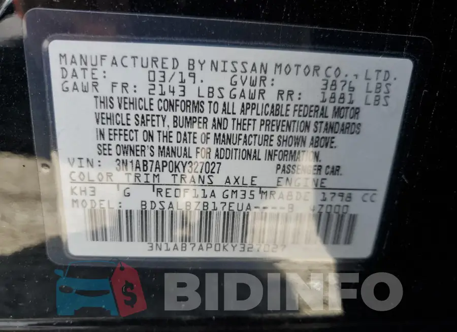3N1AB7AP0KY327027 Photo# 12
