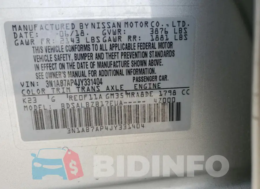 3N1AB7AP4JY331404 Photo# 12
