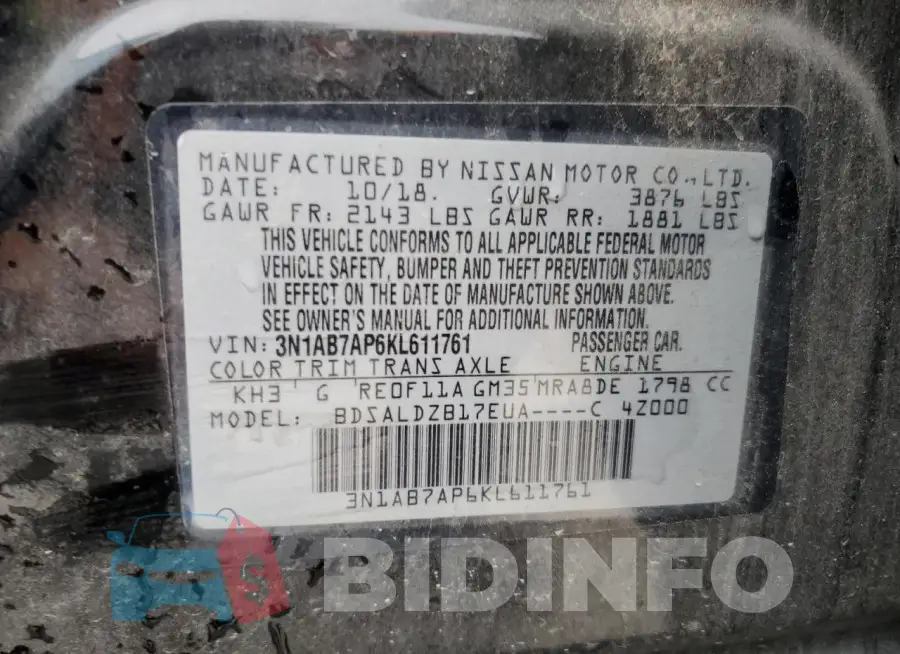 3N1AB7AP6KL611761 Photo# 12