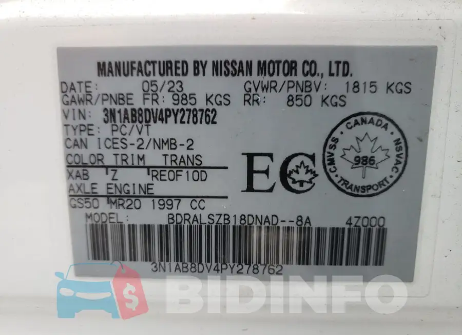 3N1AB8DV4PY278762 Photo# 13