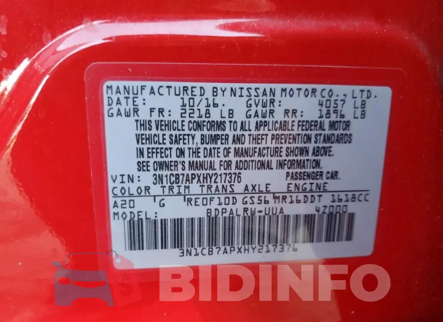 3N1CB7APXHY217376 Photo# 12