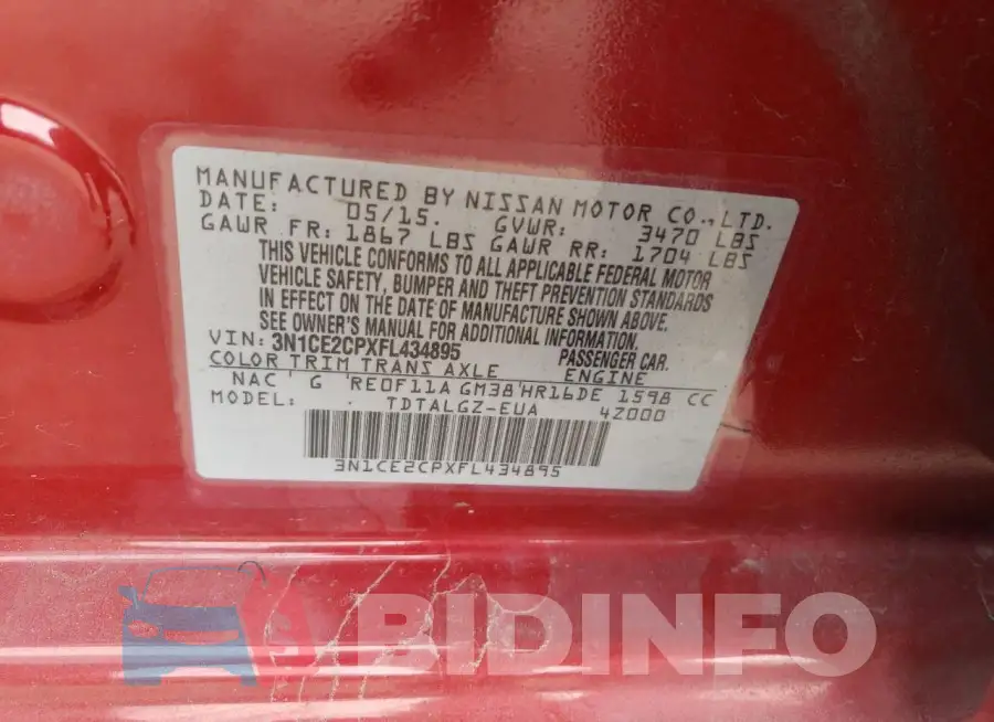 3N1CE2CPXFL434895 Photo# 13