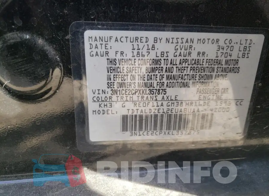 3N1CE2CPXKL357875 Photo# 13