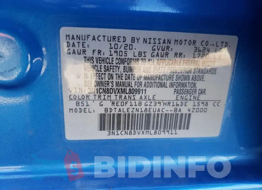 3N1CN8DVXML809911 Photo# 12
