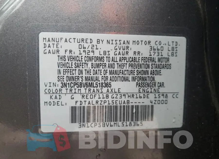 3N1CP5BV6ML518365 Photo# 13