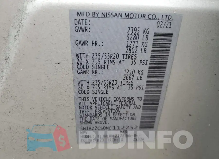 5N1AZ2CS0MC112252 Photo# 13