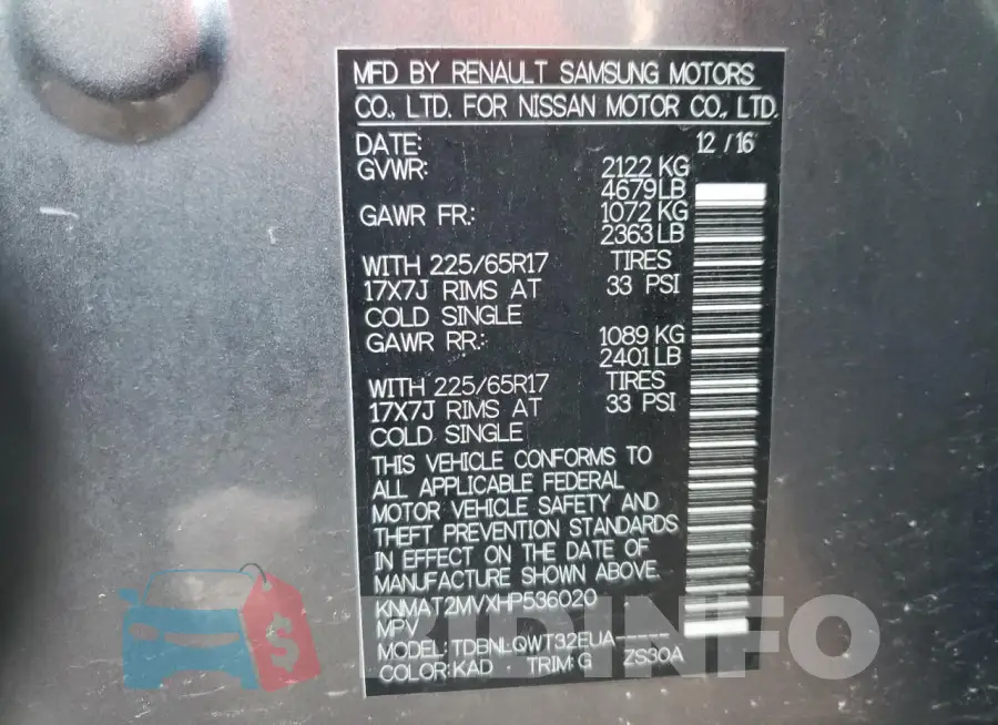 KNMAT2MVXHP536020 Photo# 13