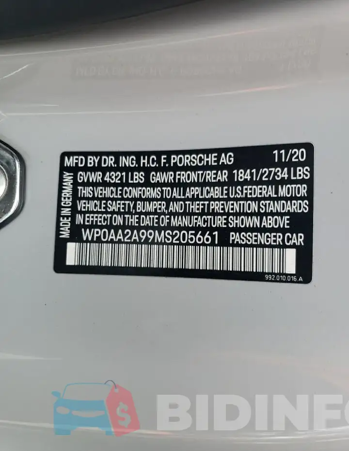WP0AA2A99MS205661 Photo# 12