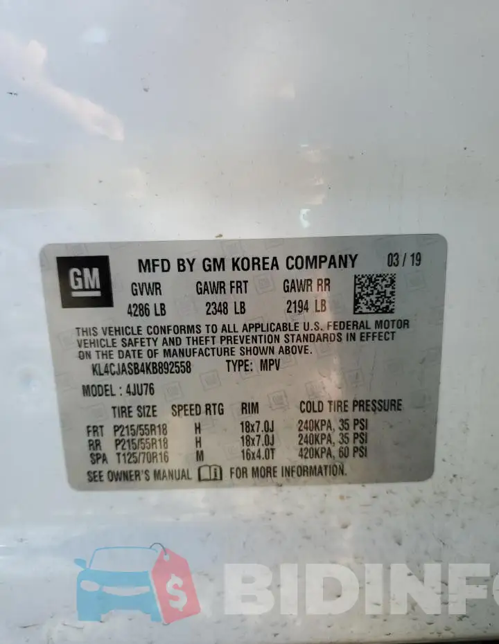 KL4CJASB4KB892558 Photo# 12