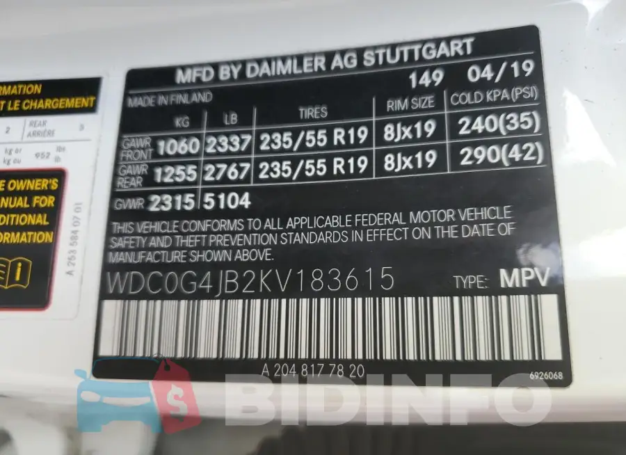 WDC0G4JB2KV183615 Photo# 13