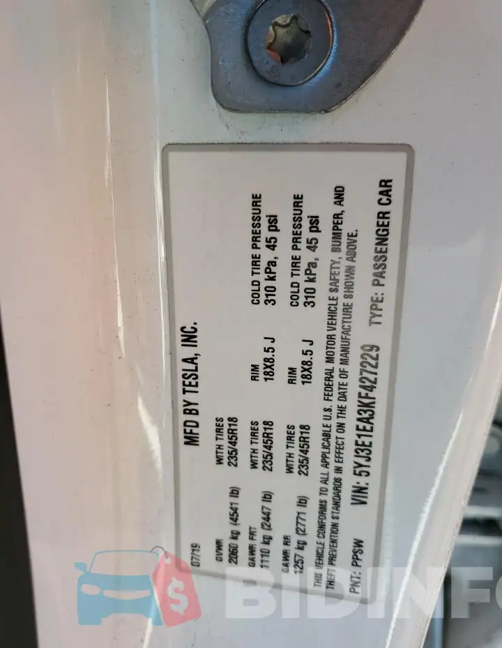 5YJ3E1EA3KF427229 Photo# 12