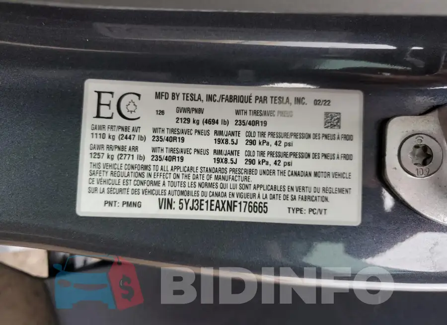 5YJ3E1EAXNF176665 Photo# 13