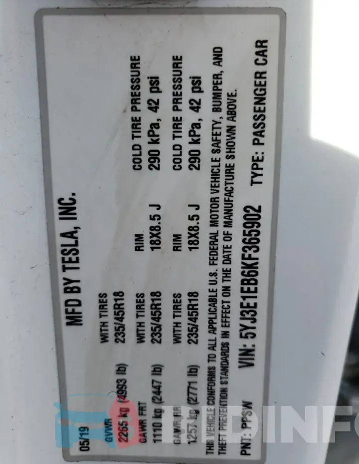 5YJ3E1EB6KF365902 Photo# 12