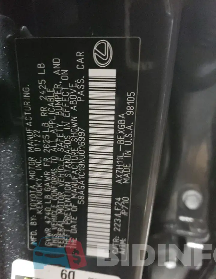 58AGA1C19NU016997 Photo# 12
