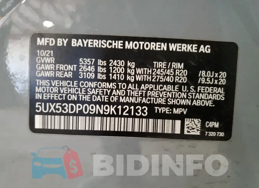 5UX53DP09N9K12133 Photo# 12