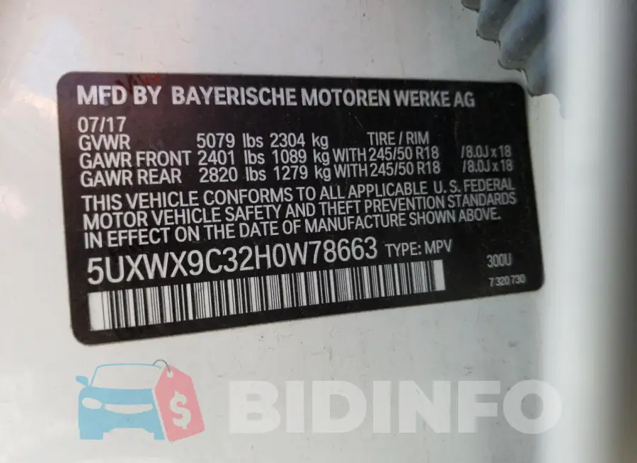 5UXWX9C32H0W78663 Photo# 13