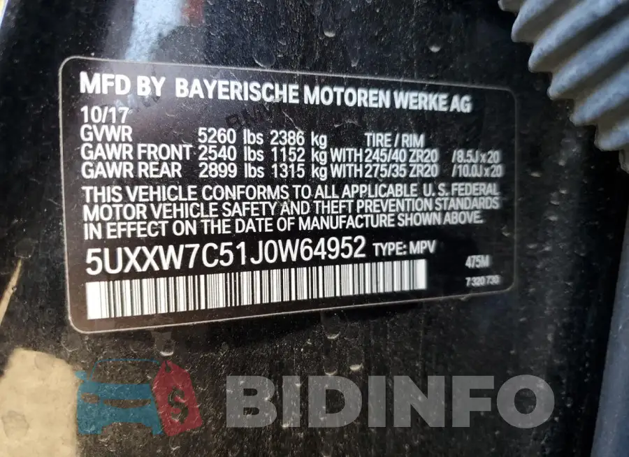 5UXXW7C51J0W64952 Photo# 14