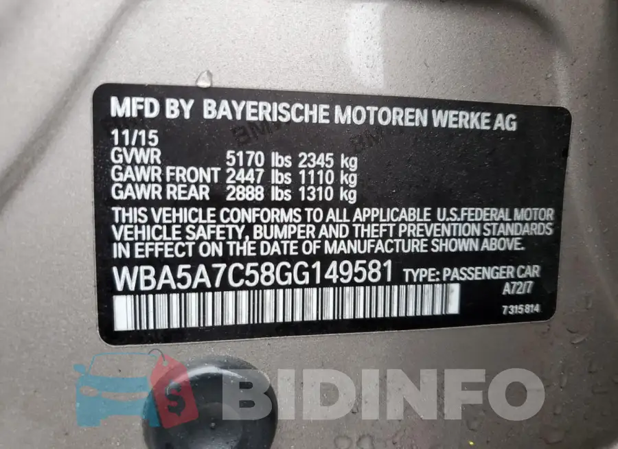 WBA5A7C58GG149581 Photo# 12
