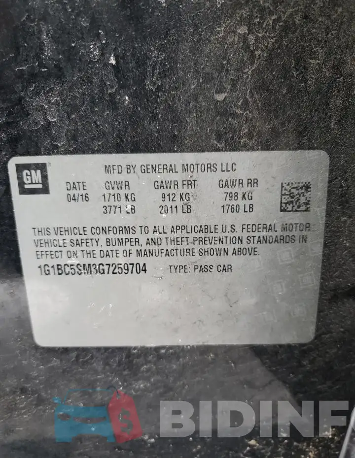 1G1BC5SM3G7259704 Photo# 12