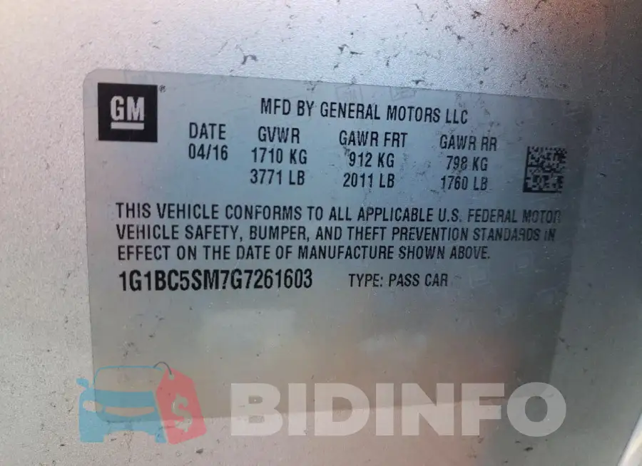 1G1BC5SM7G7261603 Photo# 12
