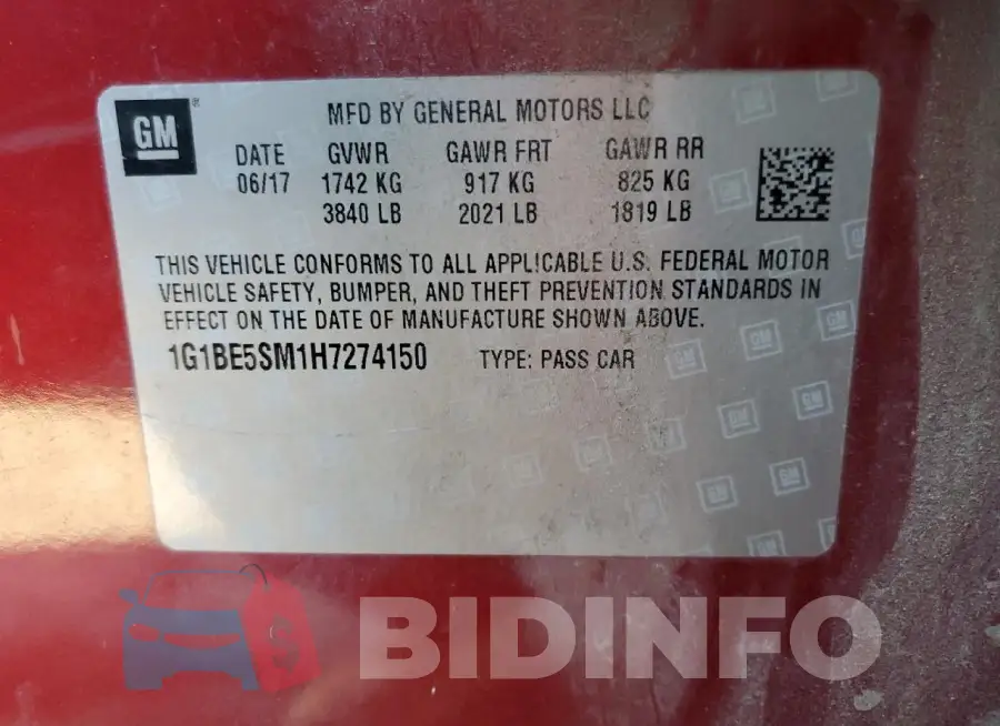 1G1BE5SM1H7274150 Photo# 12