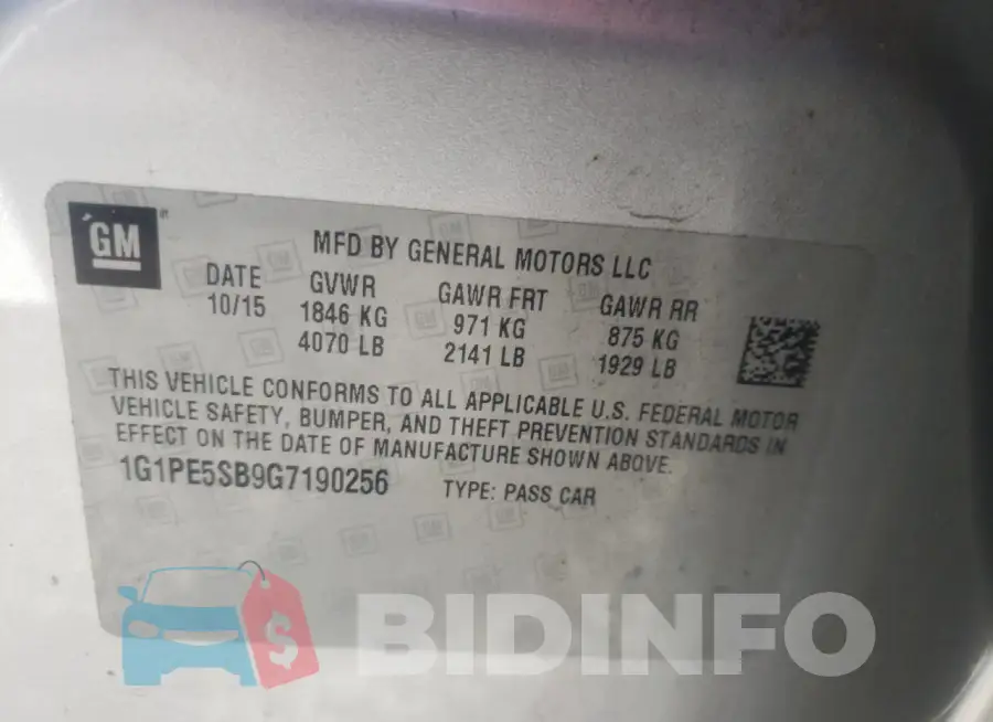 1G1PE5SB9G7190256 Photo# 12
