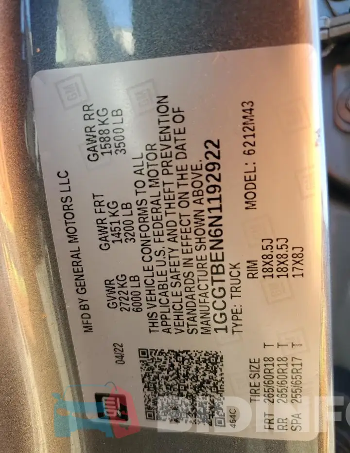 1GCGTBEN6N1192922 Photo# 12