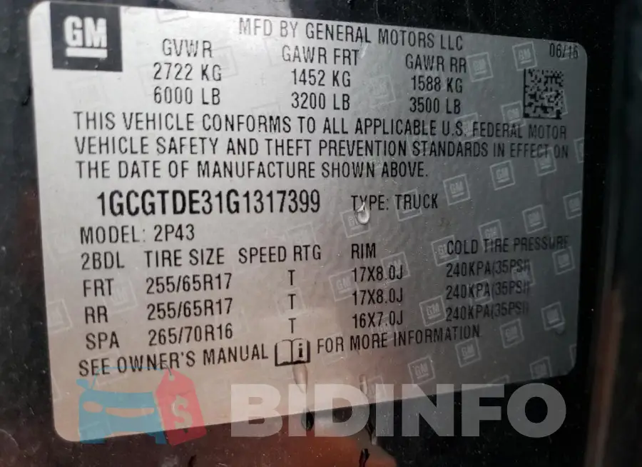 1GCGTDE31G1317399 Photo# 12