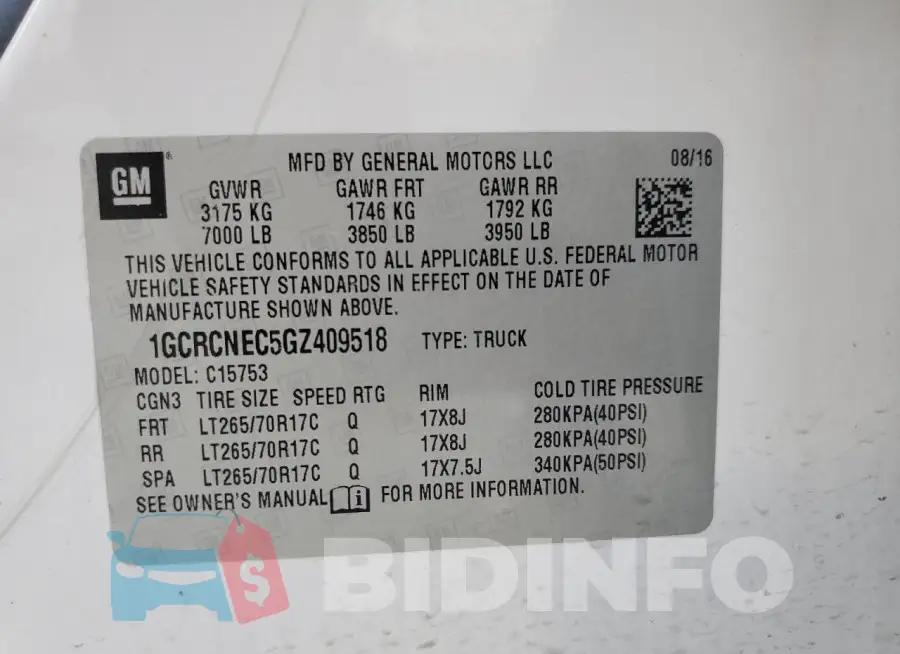 1GCRCNEC5GZ409518 Photo# 12