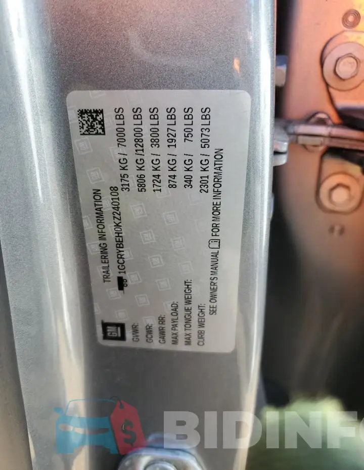 1GCRYBEH0KZ240108 Photo# 12