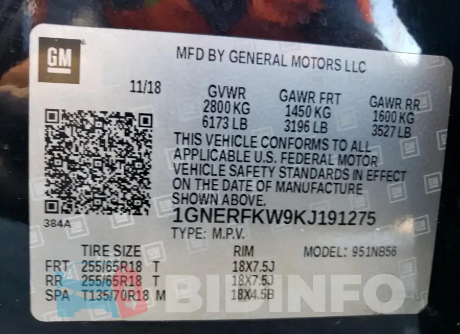 1GNERFKW9KJ191275 Photo# 13