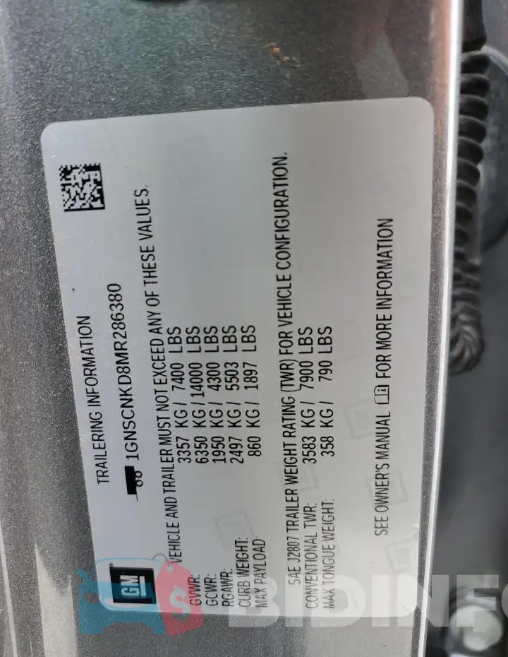 1GNSCNKD8MR286380 Photo# 13