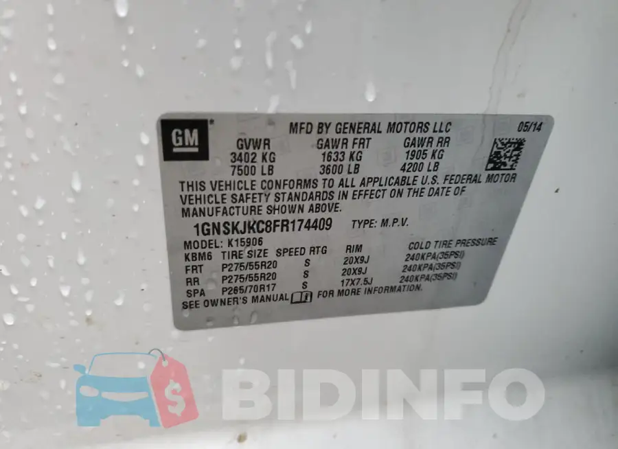 1GNSKJKC8FR174409 Photo# 13