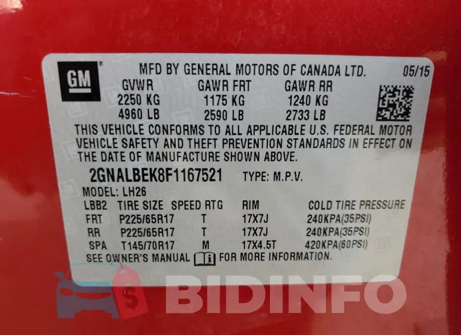 2GNALBEK8F1167521 Photo# 12