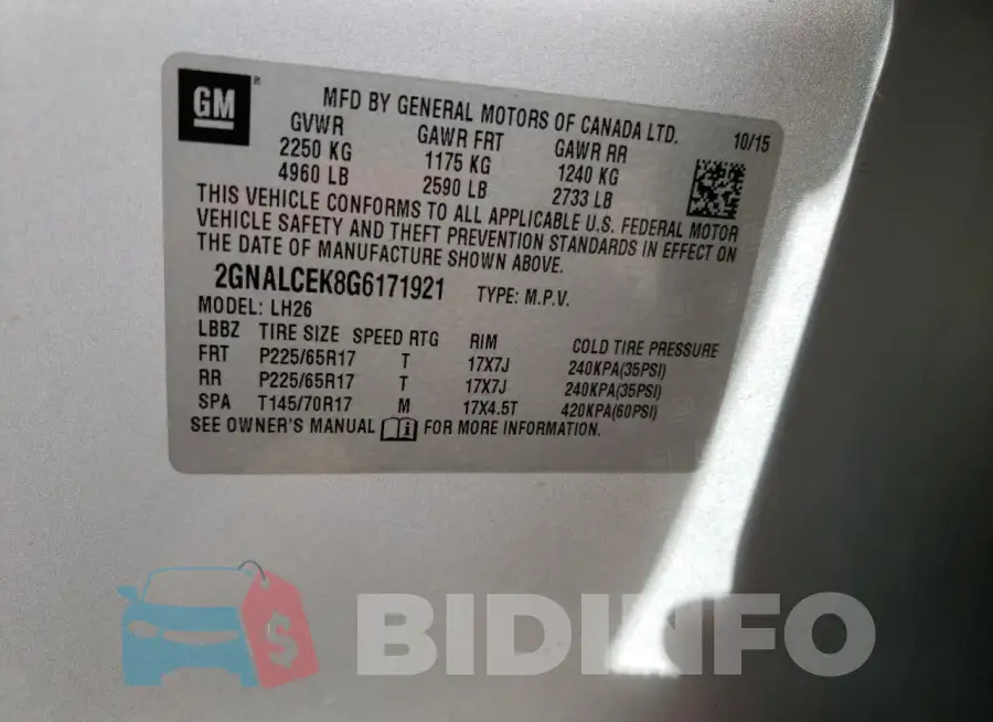 2GNALCEK8G6171921 Photo# 13