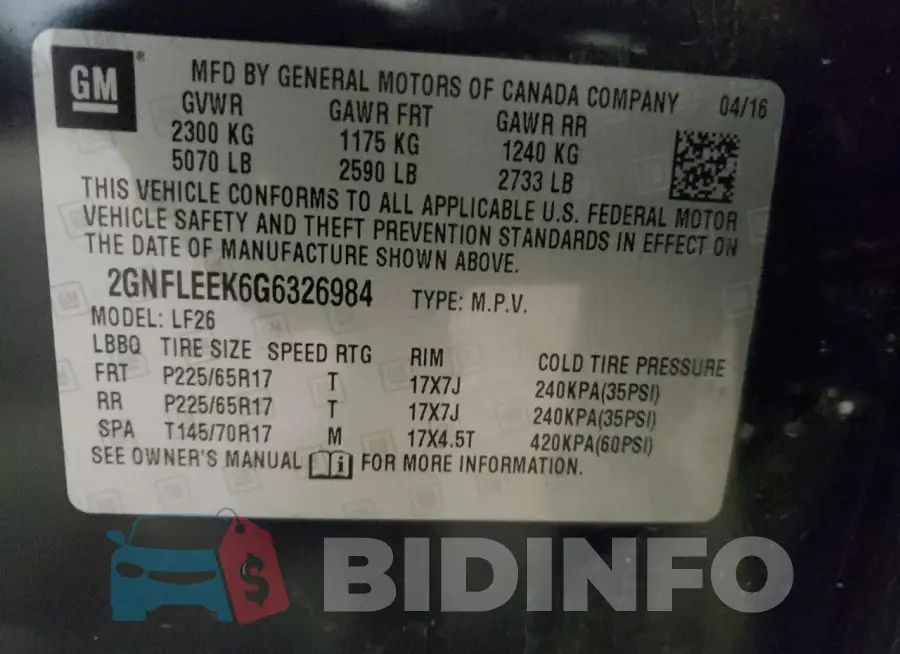 2GNFLEEK6G6326984 Photo# 13