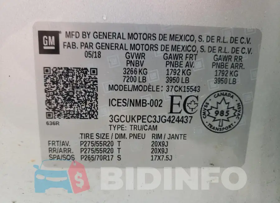 3GCUKPEC3JG424437 Photo# 12
