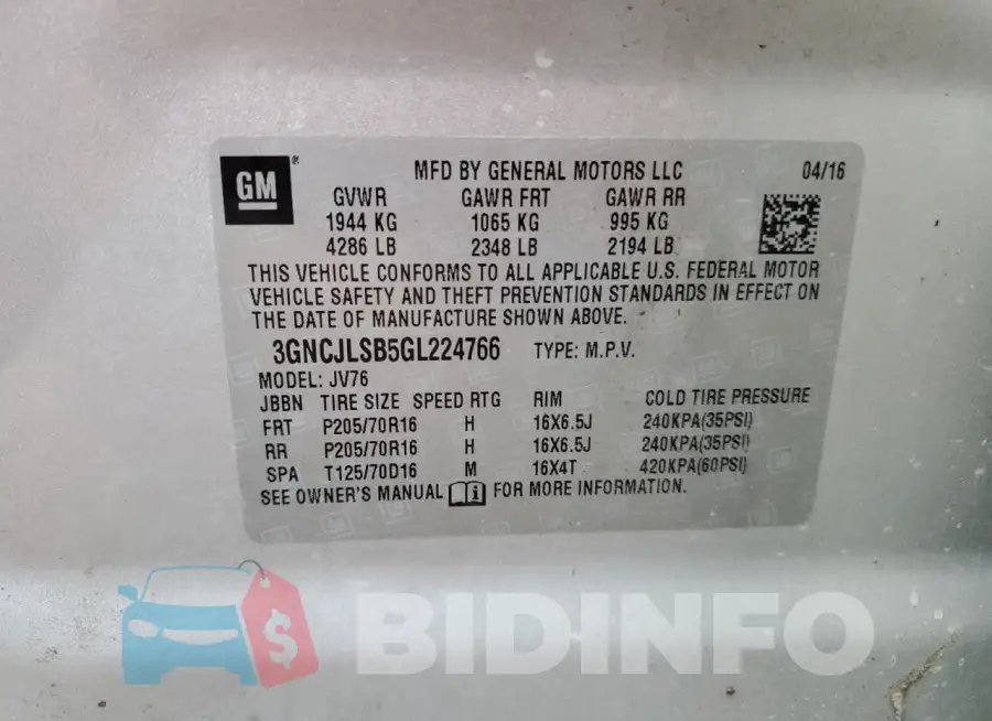 3GNCJLSB5GL224766 Photo# 12