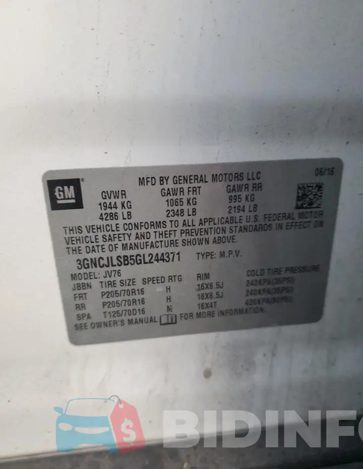 3GNCJLSB5GL244371 Photo# 12