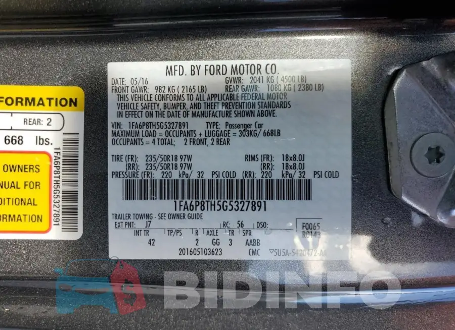 1FA6P8TH5G5327891 Photo# 13