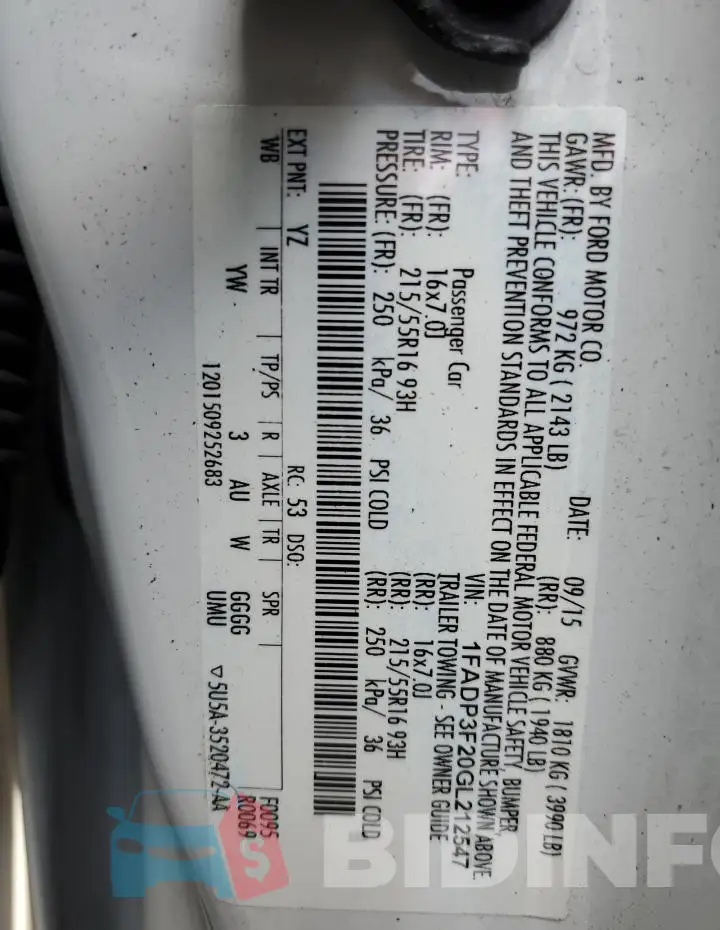 1FADP3F20GL212547 Photo# 13